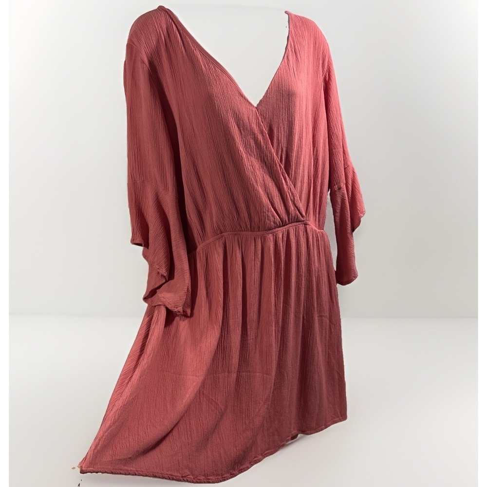 NAIF Crinkle Wrap Dress 3X Dusty Rose Lattice Criss Cross Back Flutter‎ Sleeve